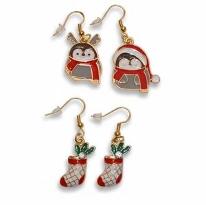 NWT Bundle of Two Pairs of Adorable Gold Dangling Christmas Earrings!!
